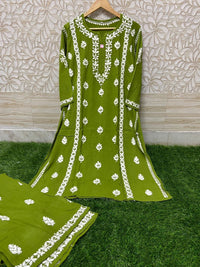 Heavy Work Silk Rayon Kurti Plazzo - chikankariofficial