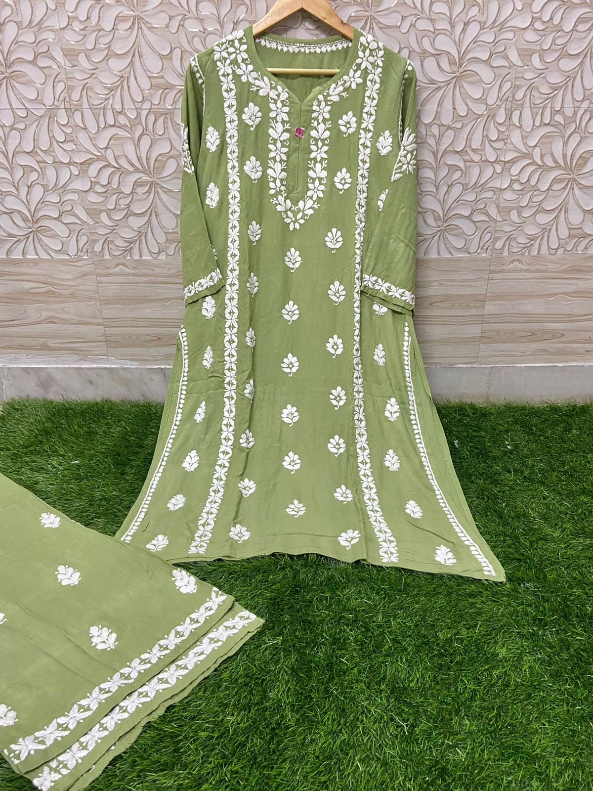 Heavy Work Silk Rayon Kurti Plazzo - chikankariofficial