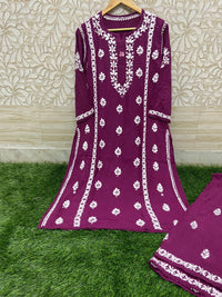 Heavy Work Silk Rayon Kurti Plazzo - chikankariofficial