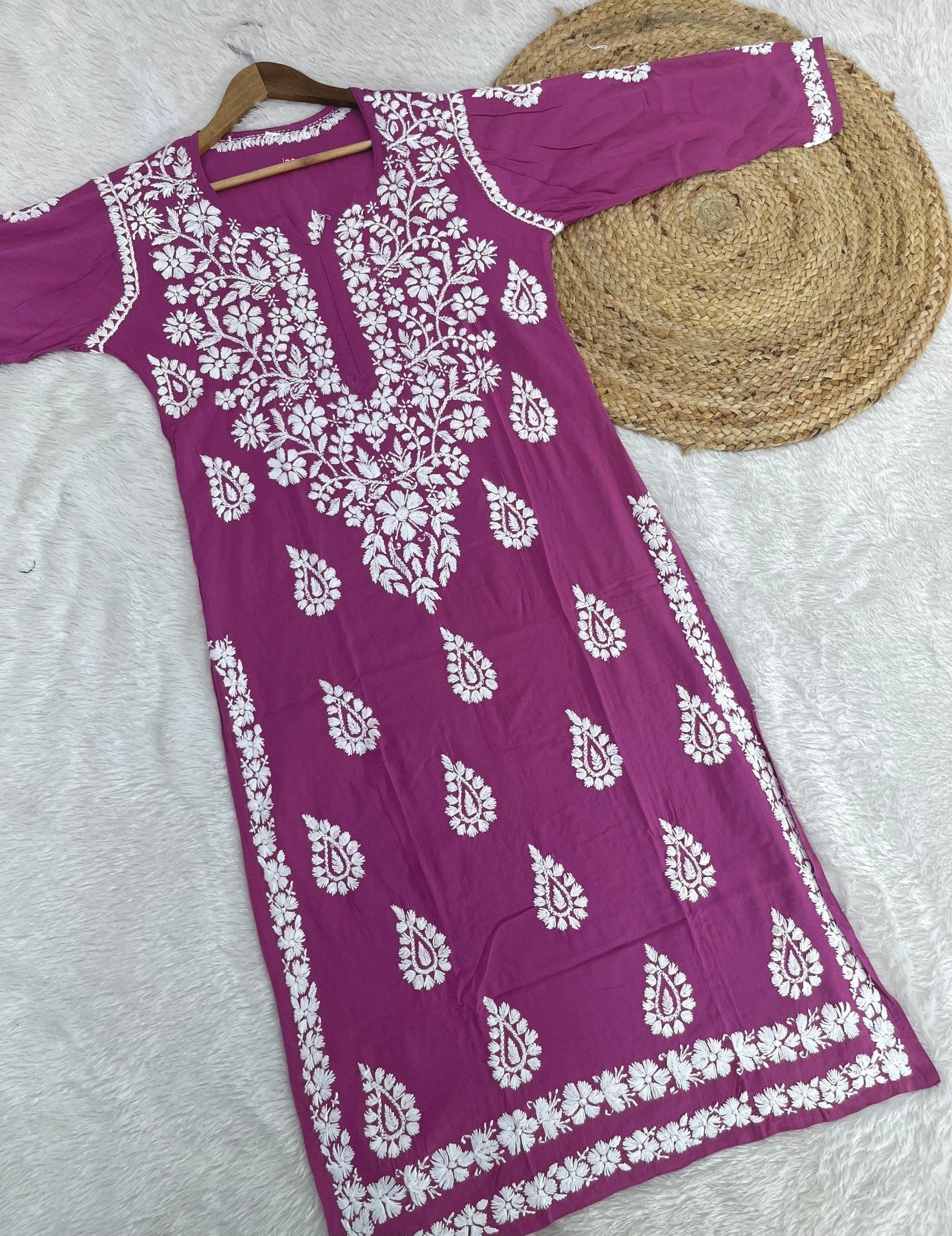 Heavy worked Modal cotton Kurtis - chikankariofficial