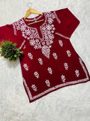 Lucknowi Chikankari Fine Handwork Short Top - chikankariofficial