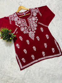 Lucknowi Chikankari Fine Handwork Short Top - chikankariofficial
