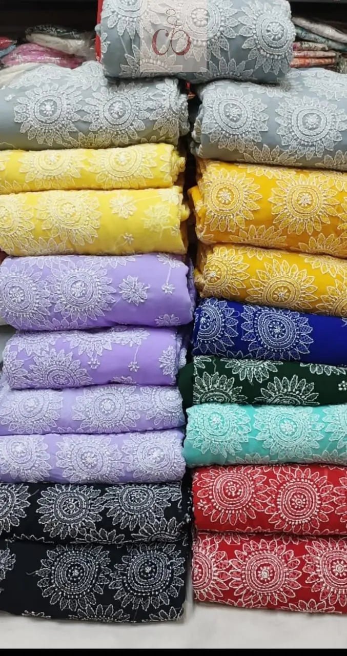 Lucknowi Heavy Georgette’ Skirt with Heavy Buta On pallu Saree - chikankariofficial