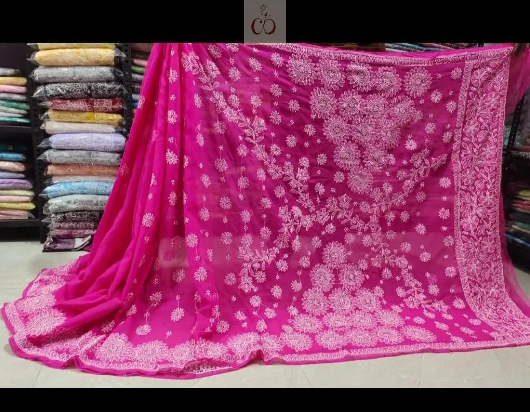 Lucknowi Heavy Georgette’ Skirt with Heavy Buta On pallu Saree - chikankariofficial