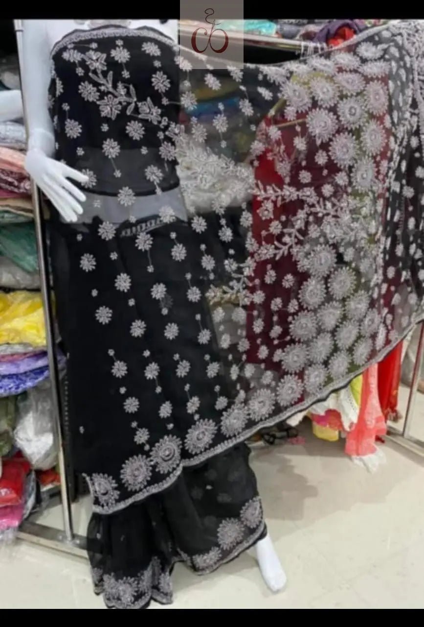 Lucknowi Heavy Georgette’ Skirt with Heavy Buta On pallu Saree - chikankariofficial