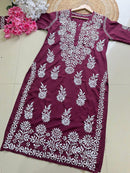 Modal Crape Embroidery Kurta - chikankariofficial