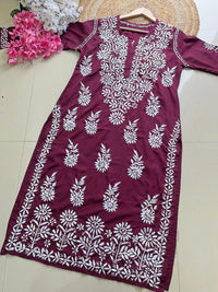 Modal Crape Embroidery Kurta - chikankariofficial