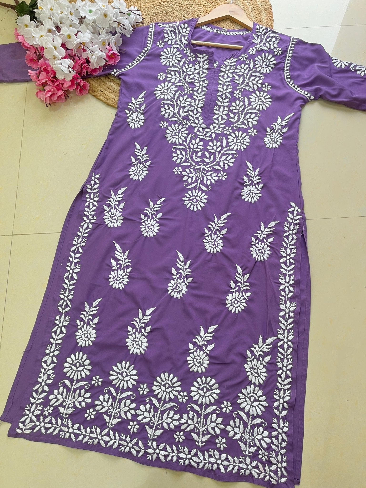 Modal Crape Embroidery Kurta - chikankariofficial