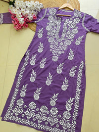 Modal Crape Embroidery Kurta - chikankariofficial