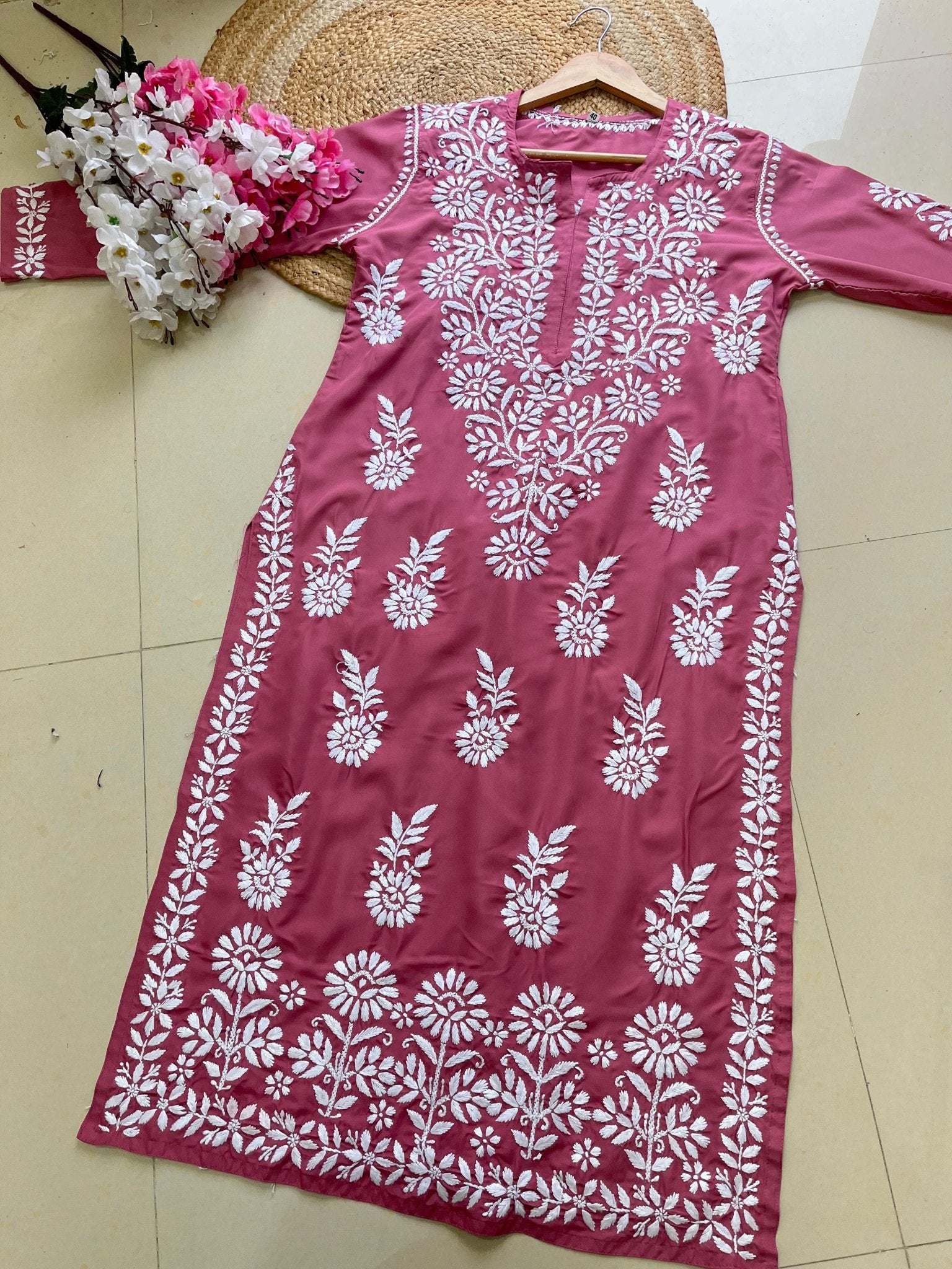Modal Crape Embroidery Kurta - chikankariofficial