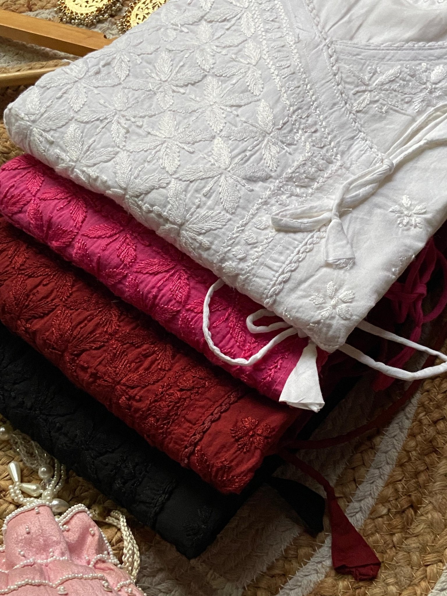 Mul Cotton Dyed Straight Angrakha with Dori - chikankariofficial