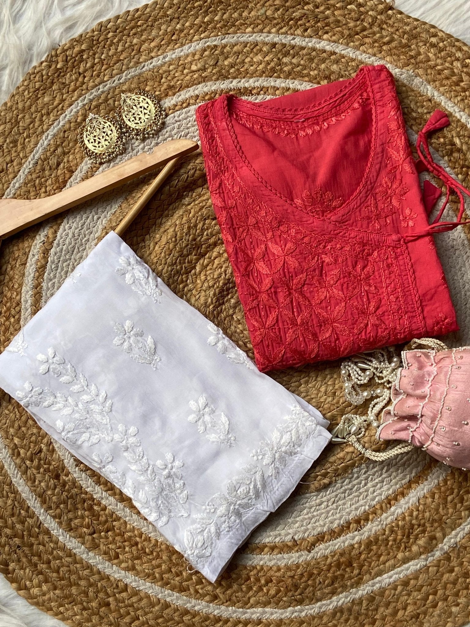 Mul Cotton Dyed Straight Angrakha with Dori - chikankariofficial