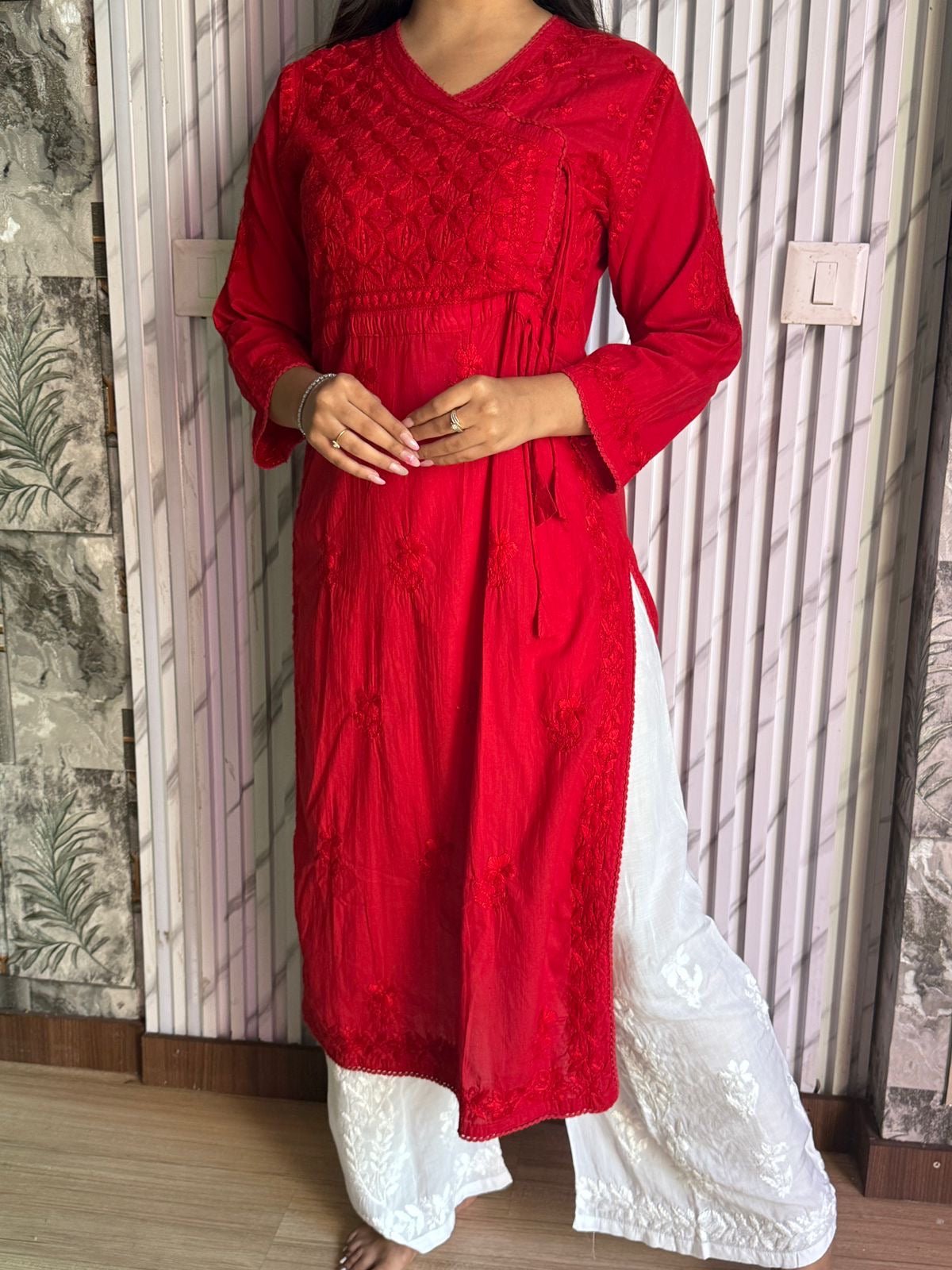 Mul Cotton Dyed Straight Angrakha with Dori