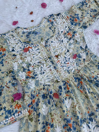 Mul Floral print short Gown - chikankariofficial
