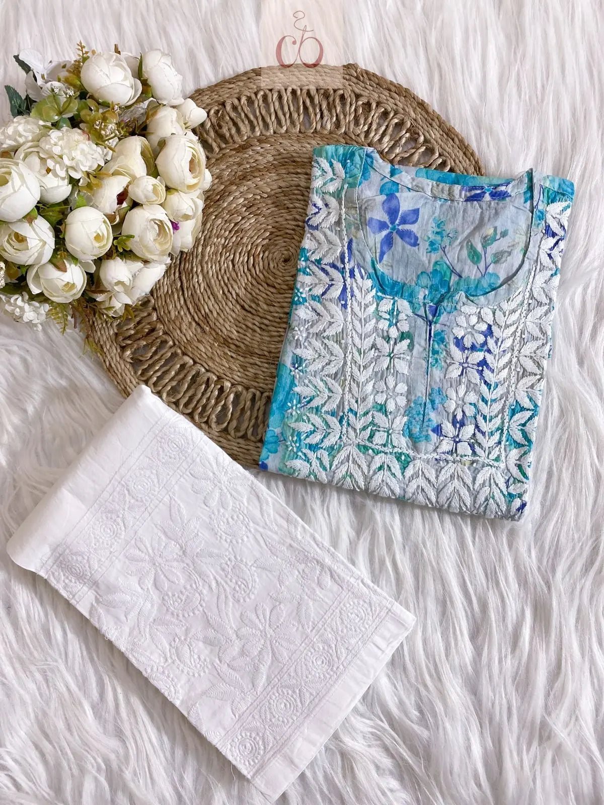 Mul Mul PRINT SHORT SET WITH PANT COMBO - chikankariofficial