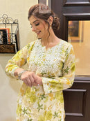 Mul Mul PRINT SHORT SET WITH PANT COMBO - chikankariofficial