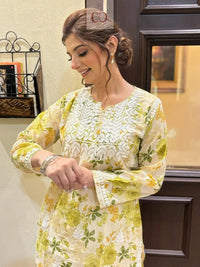 Mul Mul PRINT SHORT SET WITH PANT COMBO - chikankariofficial