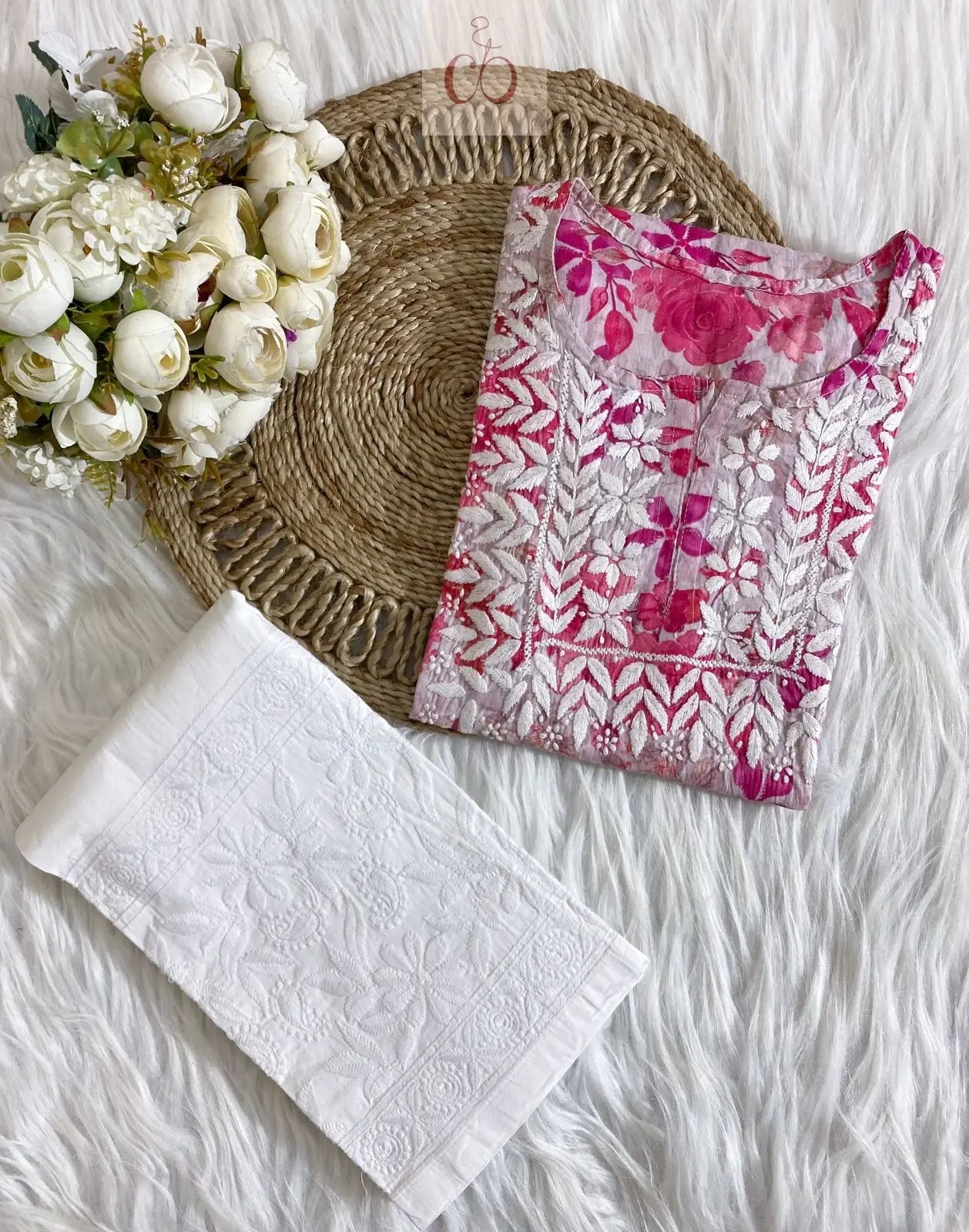 Mul Mul PRINT SHORT SET WITH PANT COMBO - chikankariofficial