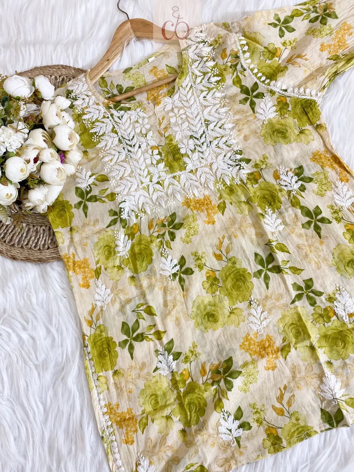 Mul Mul PRINT SHORT SET WITH PANT COMBO - chikankariofficial