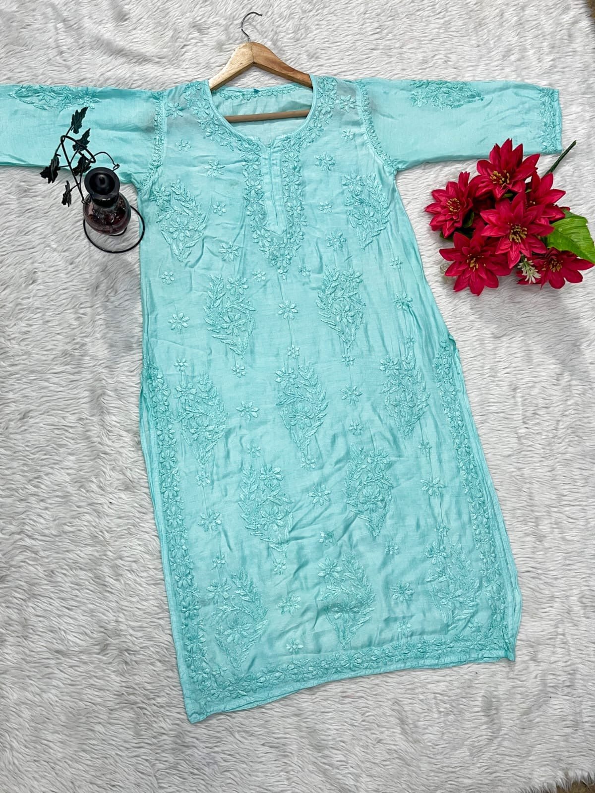 Musleen Fabric Handwork Chikankari kurti - chikankariofficial