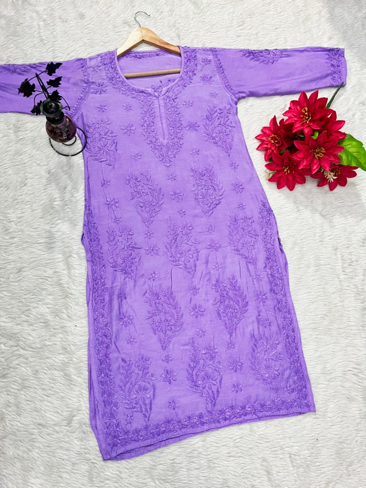 Musleen Fabric Handwork Chikankari kurti