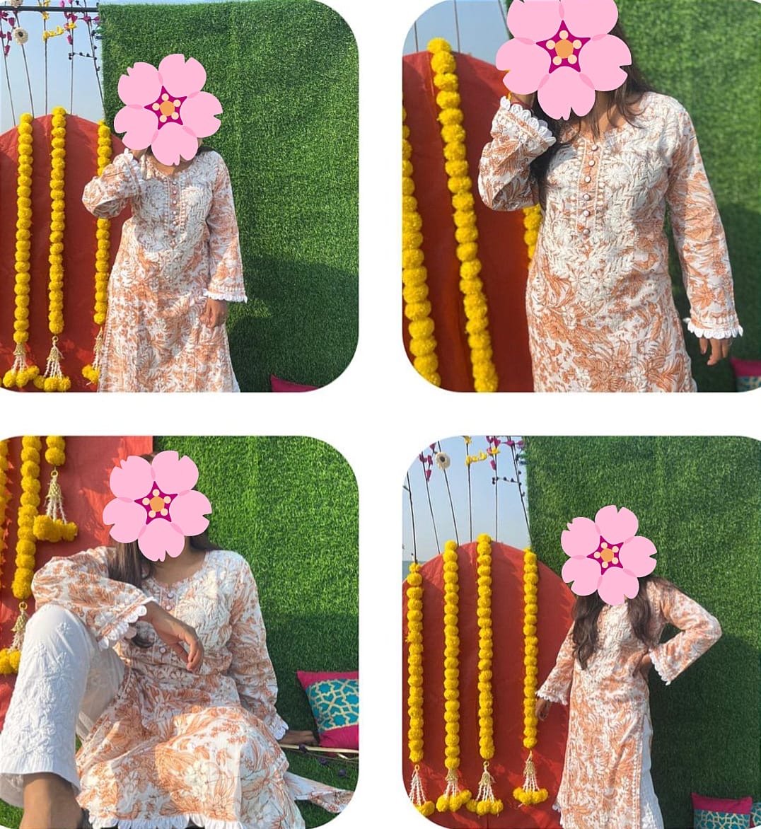 PIPING BUTTONS KURTI HAVING KANGOOREY ON DAAMAN & SLEEVES Mayuri Special - chikankariofficial