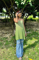 premium beautiful resham viscouse sleveless short kurti - chikankariofficial