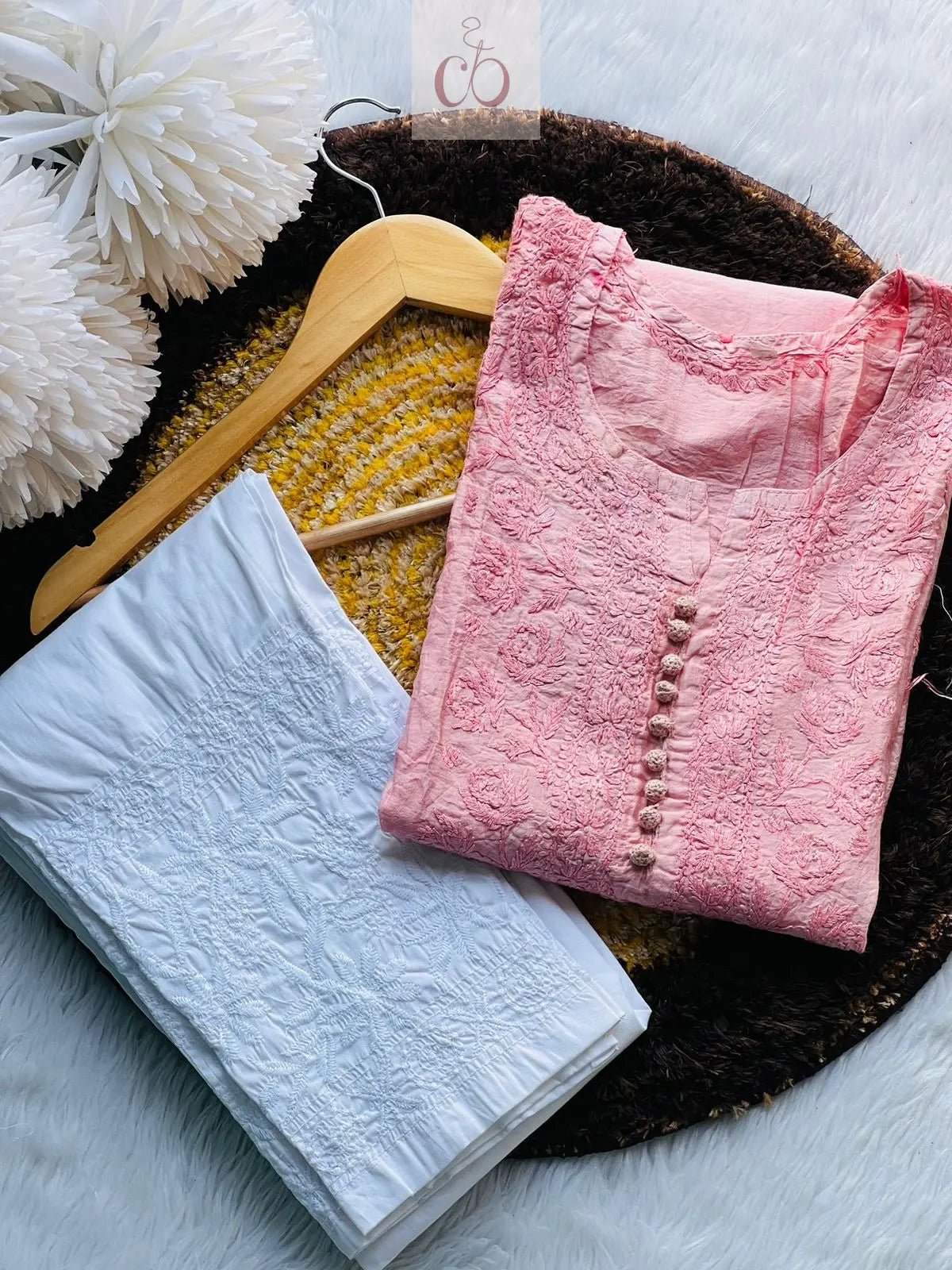 Premium Chanderi Rose Kurti - chikankariofficial