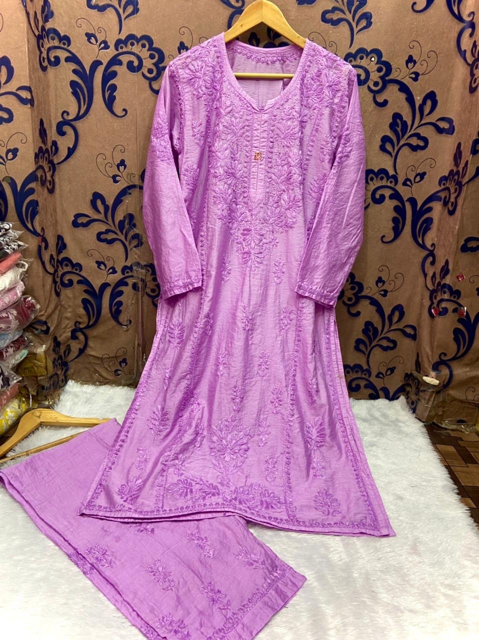 Premium New Design Fine Work Chanderi Plazo combo - chikankariofficial