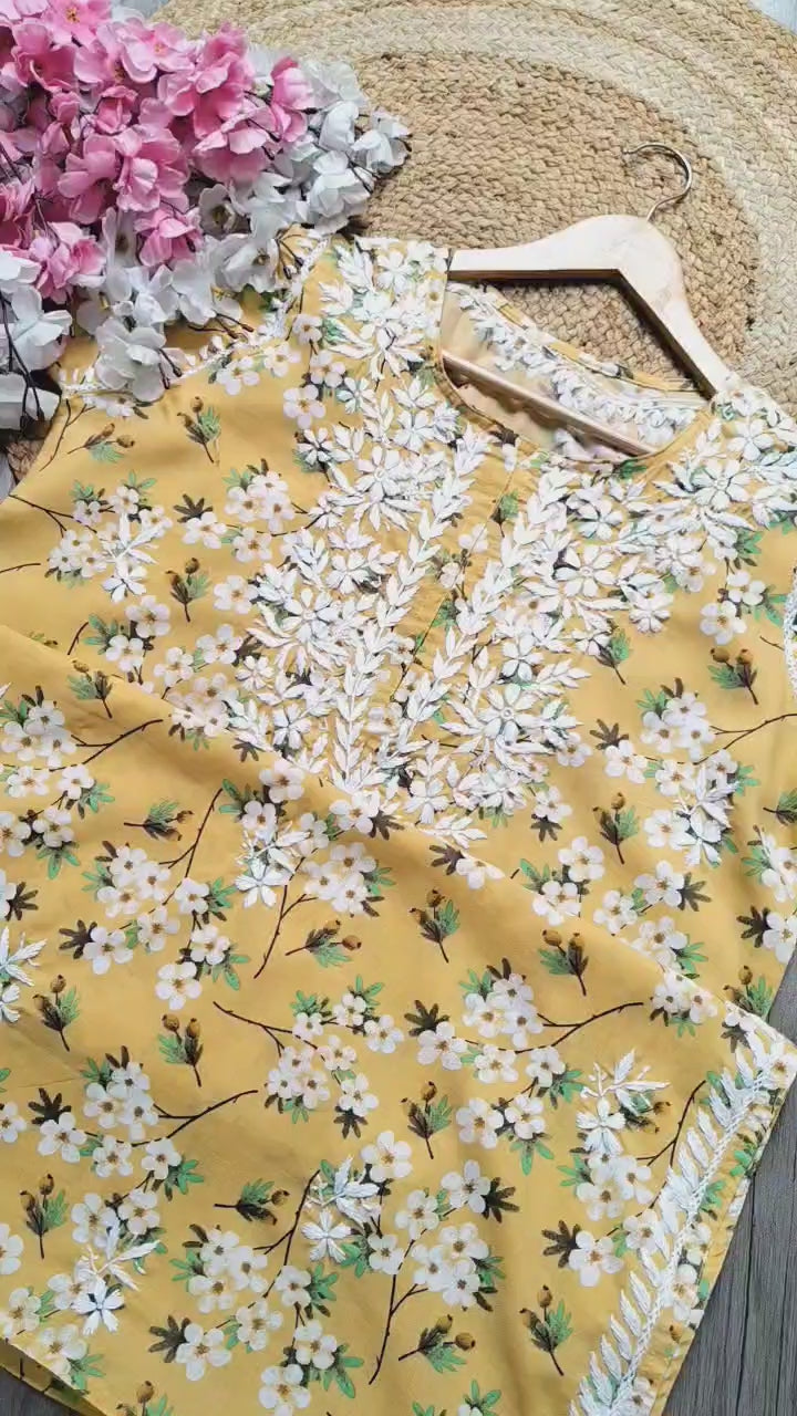 Lightweight Floral Print Summet Mulmul Kurta