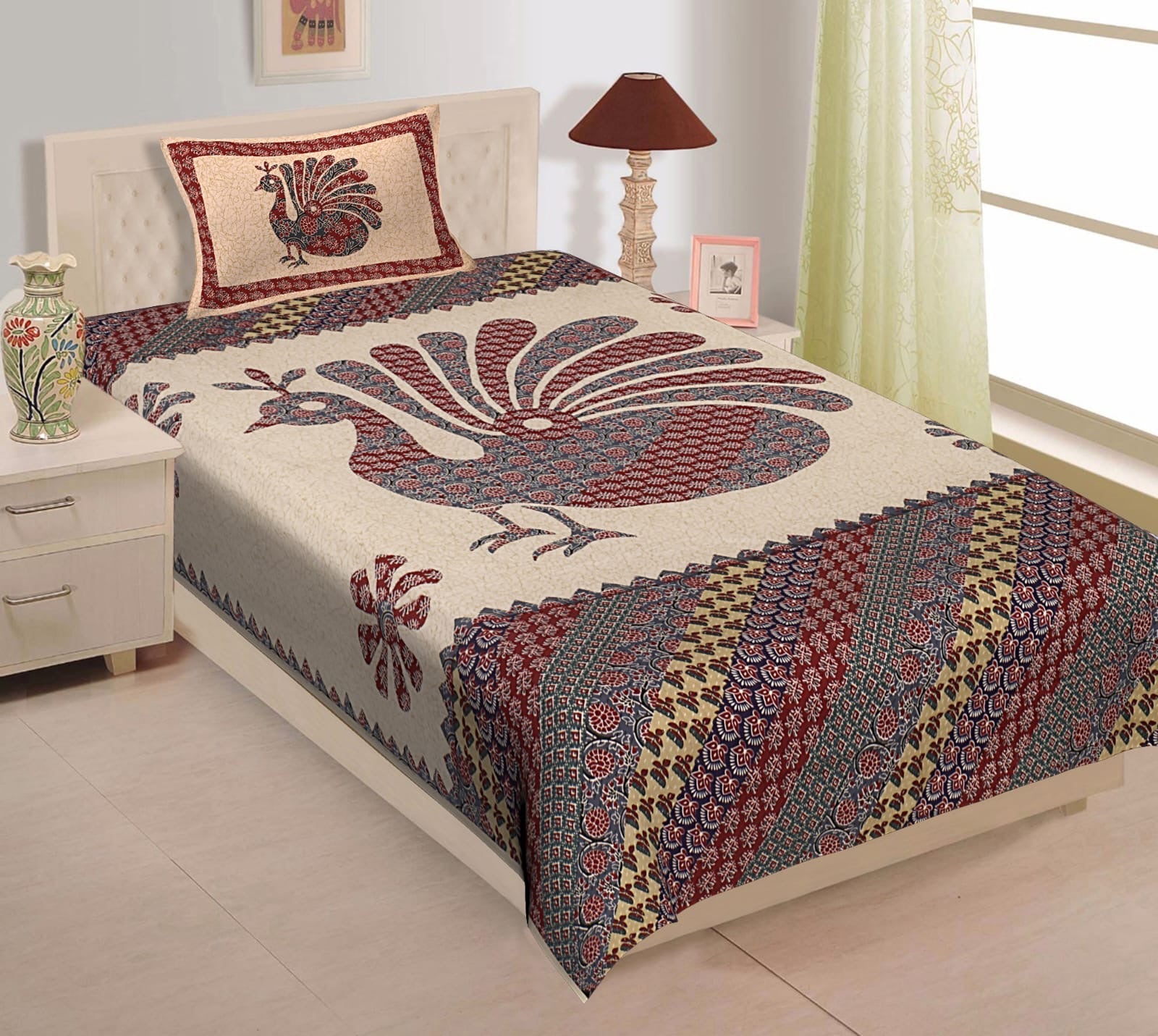Random Designs Bedsheets 1 free Pillow cover - chikankariofficial