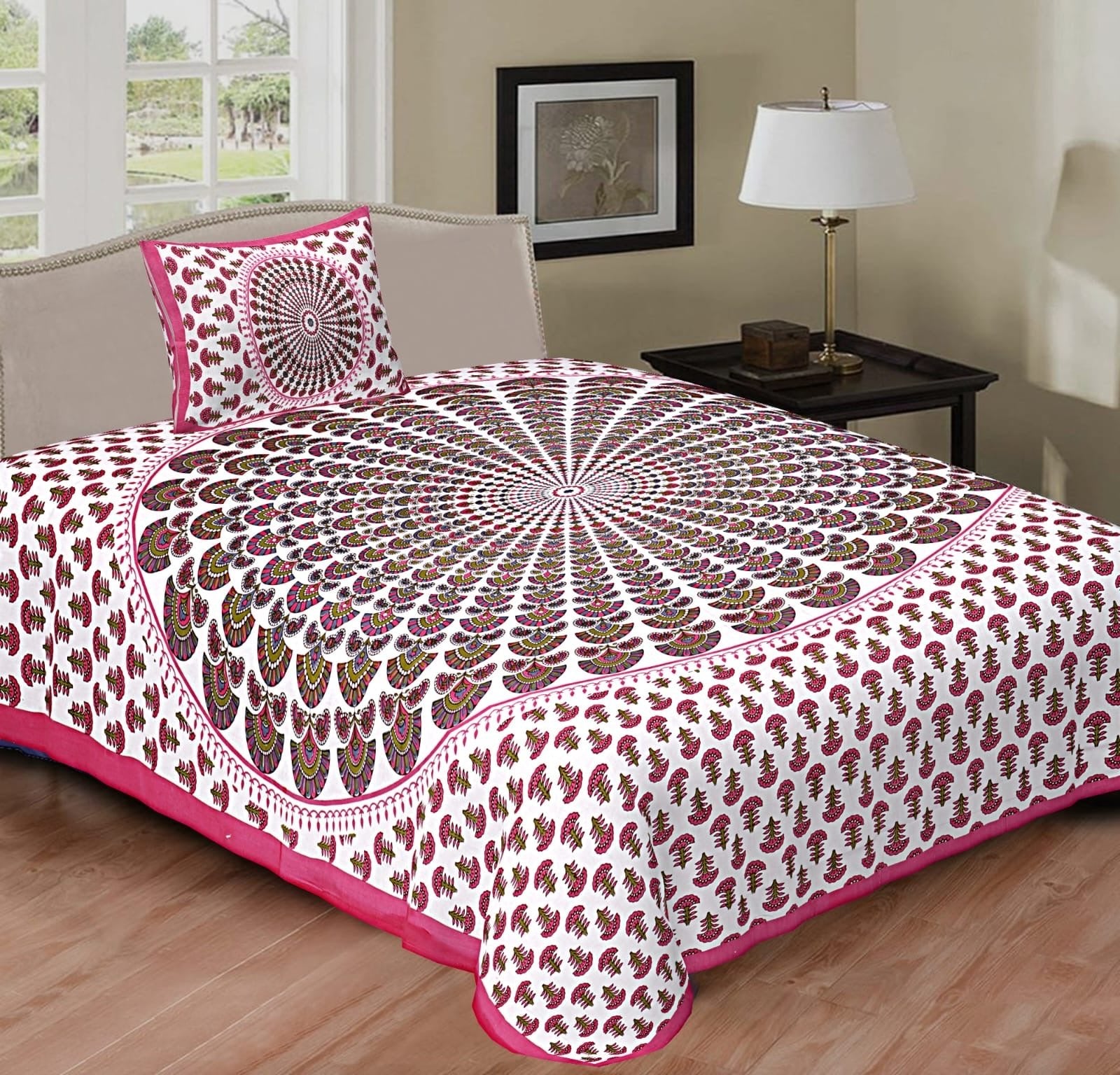 Random Designs Bedsheets 1 free Pillow cover - chikankariofficial