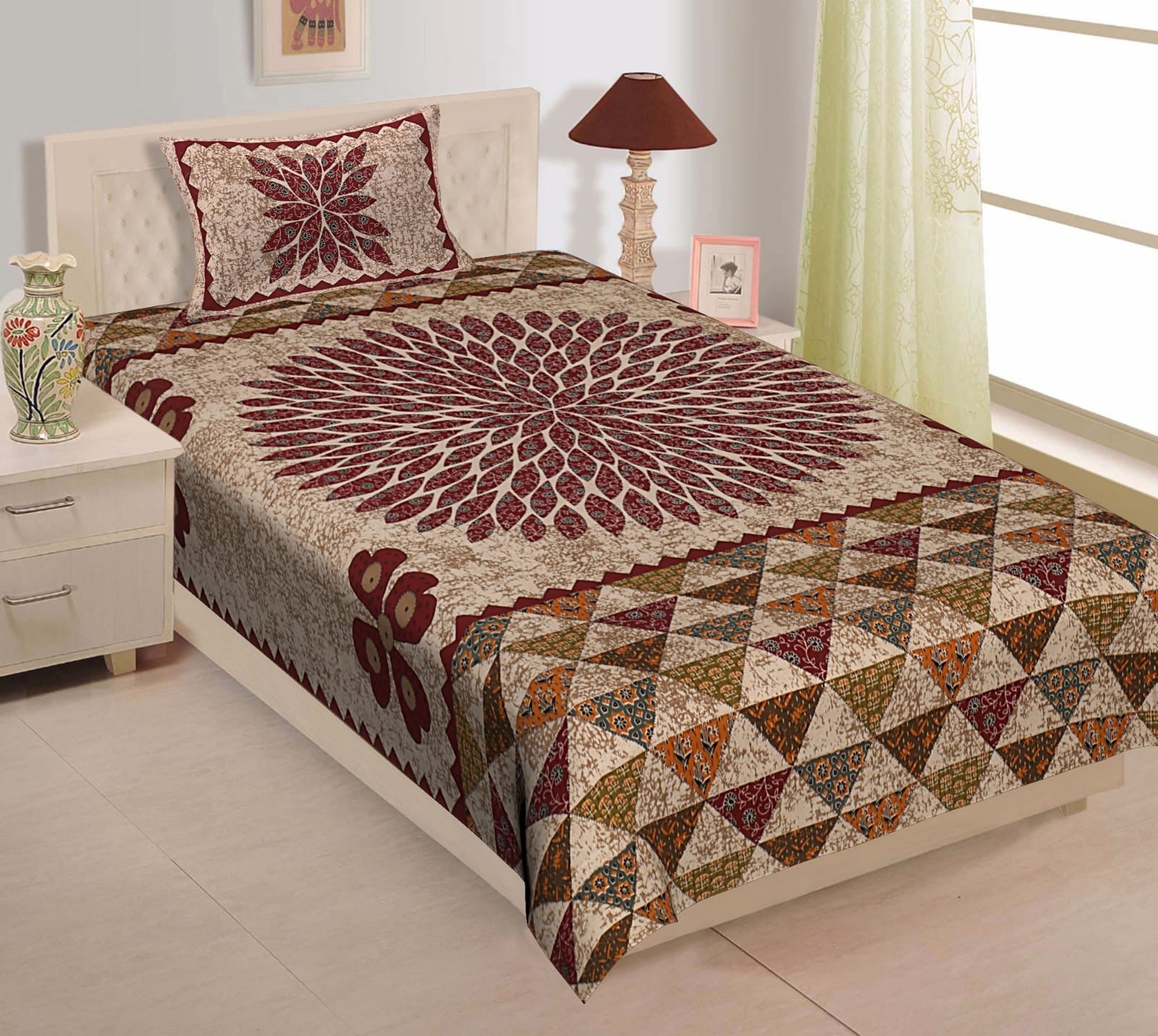 Random Designs Bedsheets 1 free Pillow cover - chikankariofficial