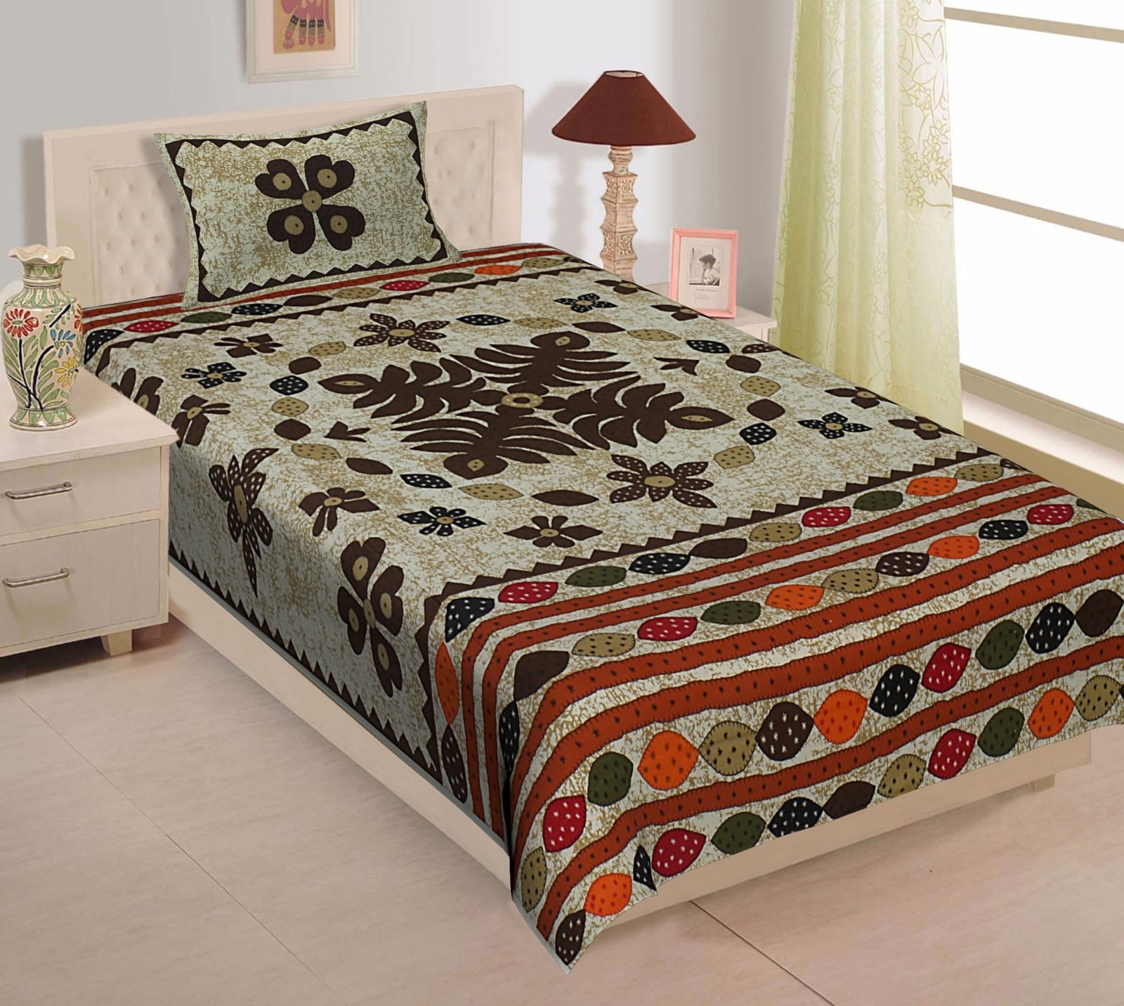 Random Printed Bedsheets with 1 Pillow - chikankariofficial