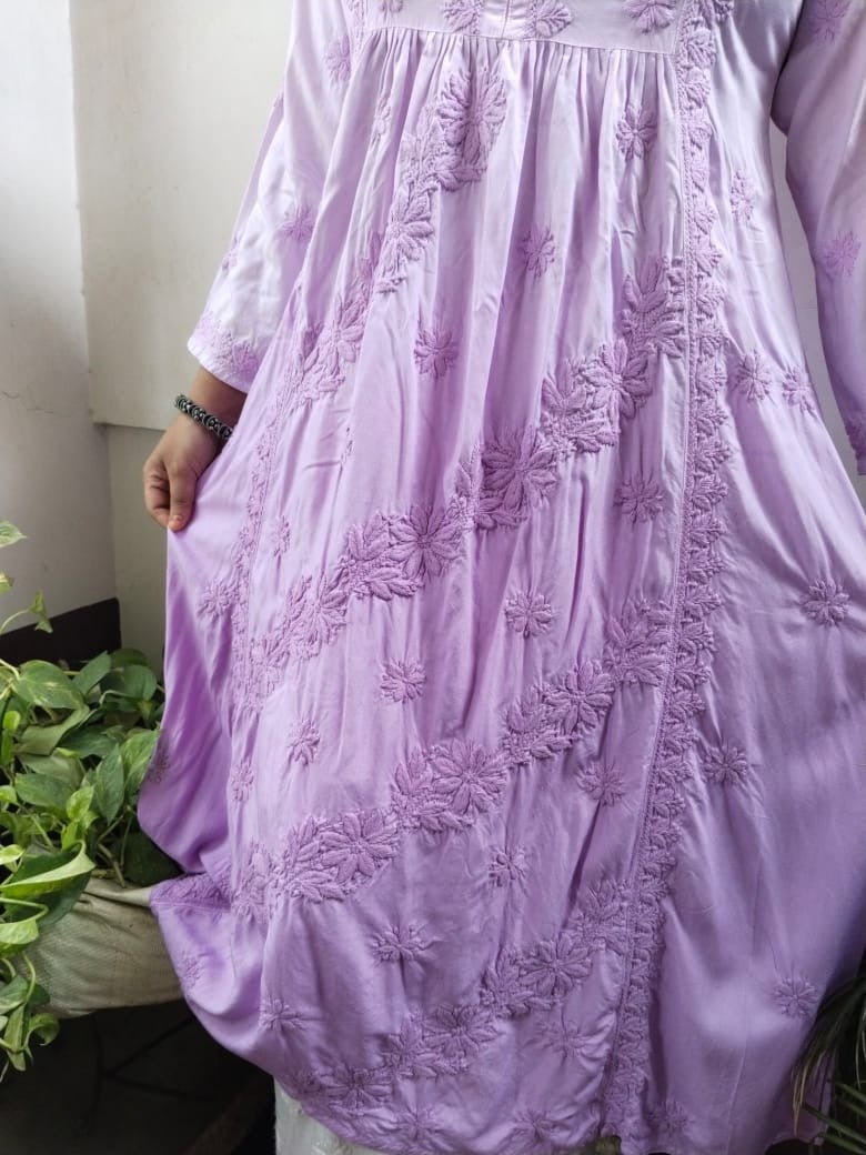 Rayon 3d Work Gown - chikankariofficial