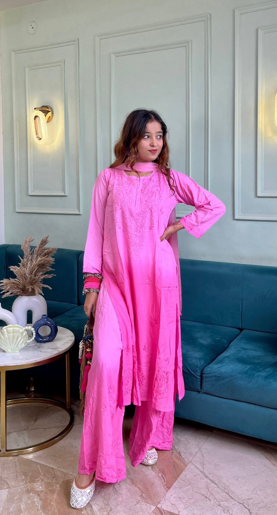 Rangrez Rayon 3pc Chikankari Ombre Set