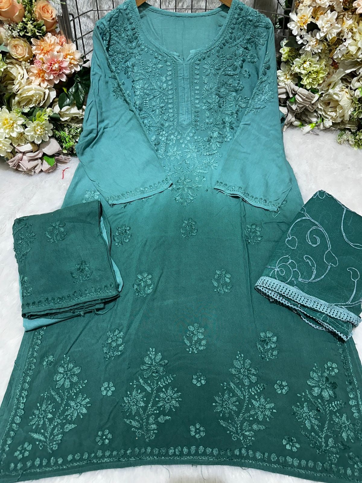 Rayon 4 Buta Chikankari Set 3pc Mayuri Special - chikankariofficial