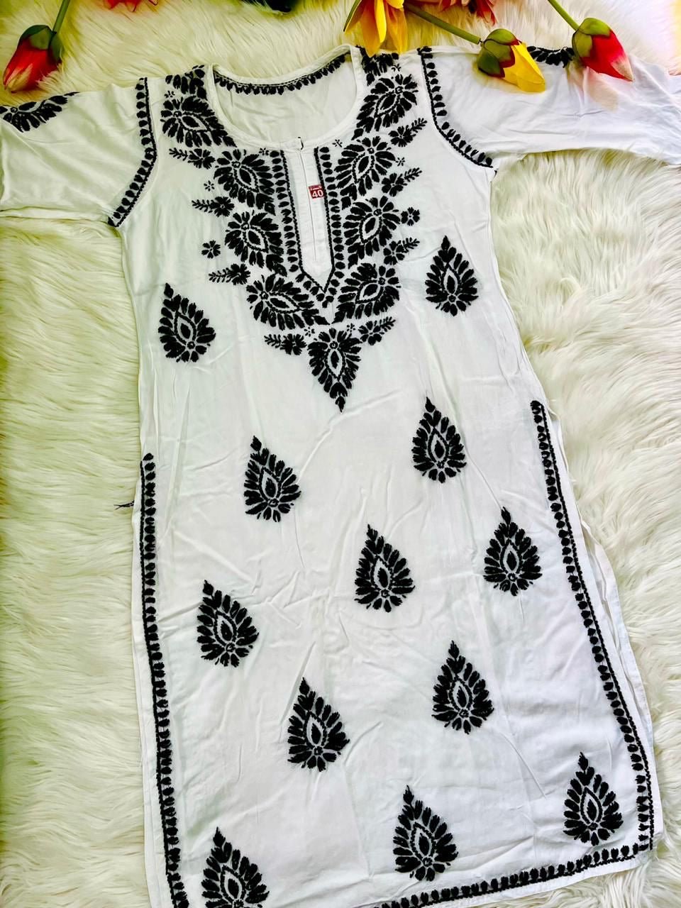 Rayon B&W base Thread worked Combo - chikankariofficial