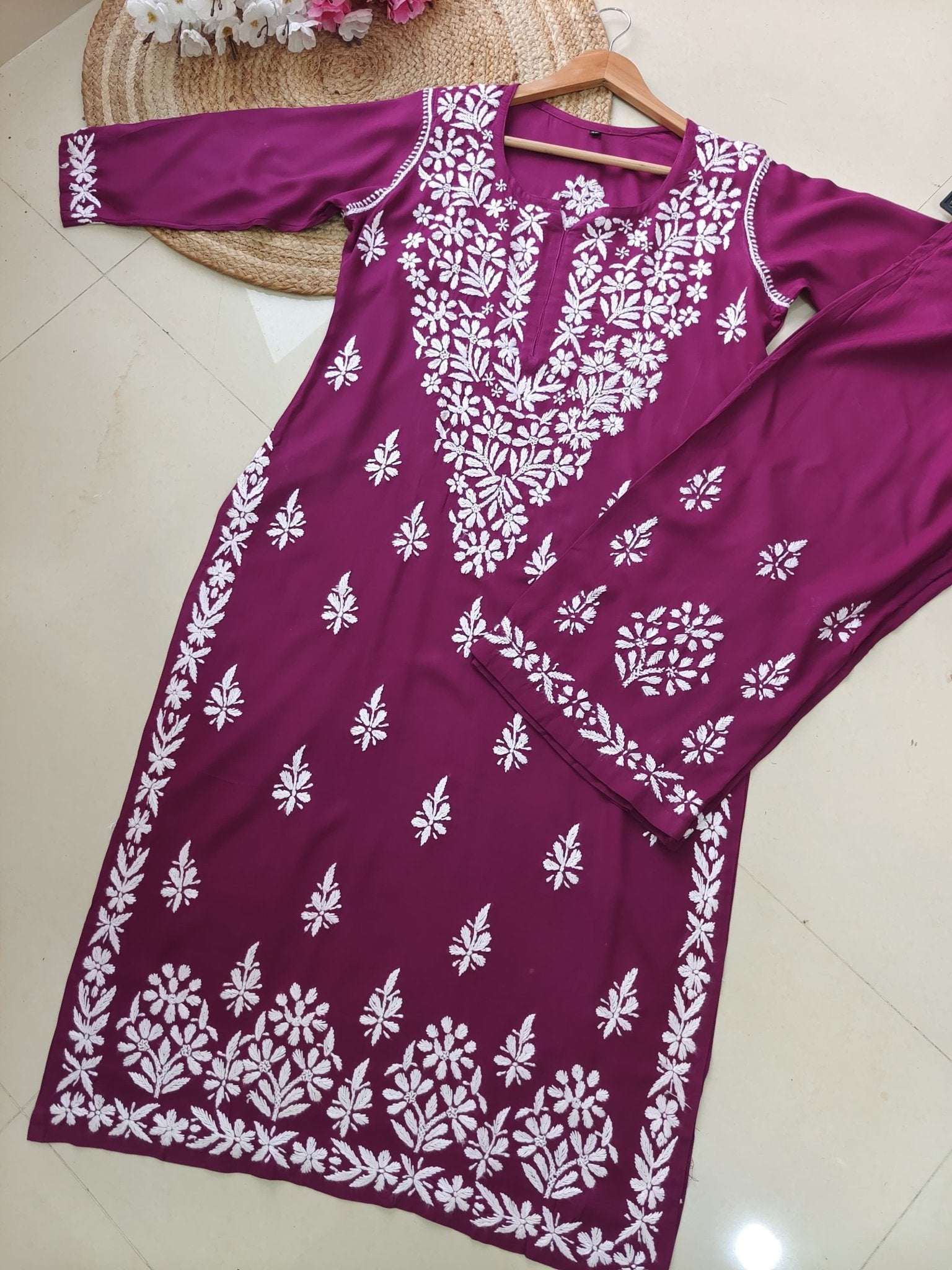 Rayon Co ord Chikankari Set Flowers Embroidered - chikankariofficial