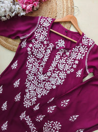 Rayon Co ord Chikankari Set Flowers Embroidered - chikankariofficial