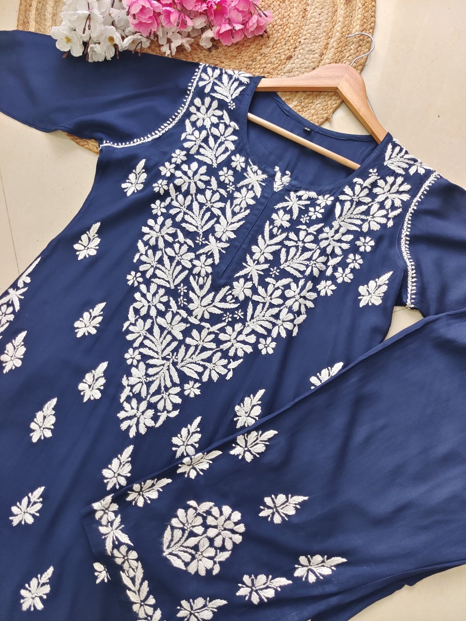 Rayon Co ord Chikankari Set Flowers Embroidered - chikankariofficial