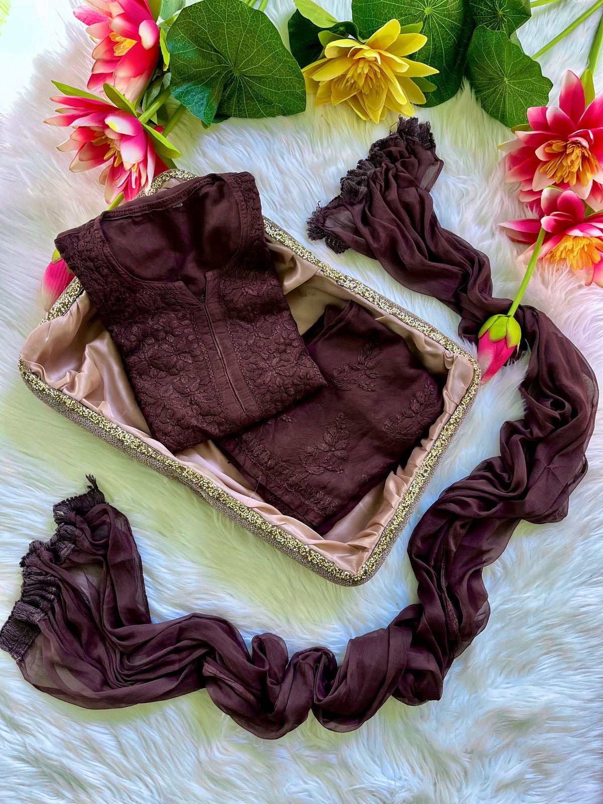 Rangrez Rayon dyed Soft touch Handwork Kurti sets 3pc