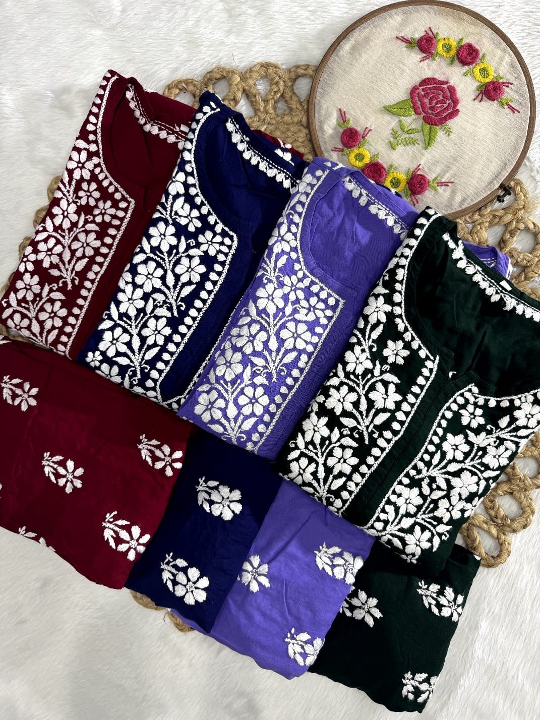 Rayon Flowered hand Embroidered Combo - chikankariofficial