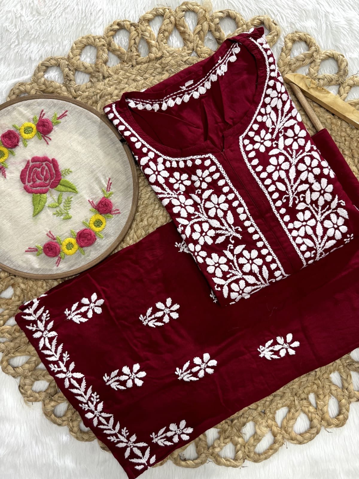 Rayon Flowered hand Embroidered Combo - chikankariofficial