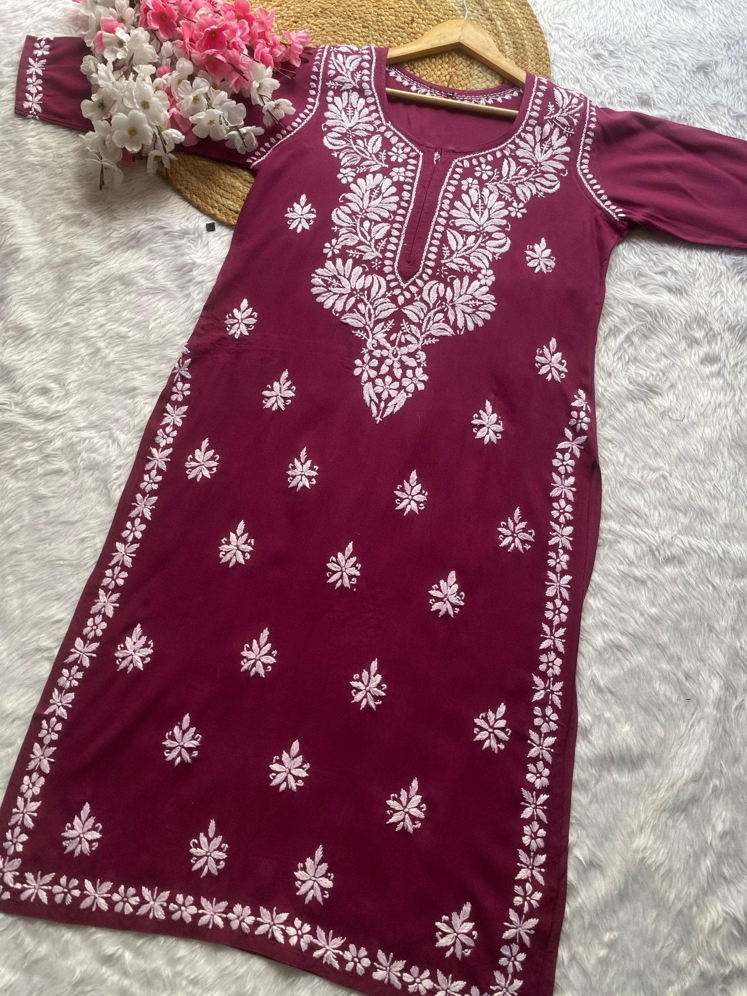 Rayon Gala Buti Chikankari Soft Kurti - chikankariofficial