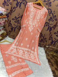 Rayon Silk with Heavywork Plazzo set - chikankariofficial