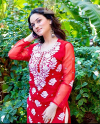 Rose keel Beautiful Georgette Kurtis - chikankariofficial