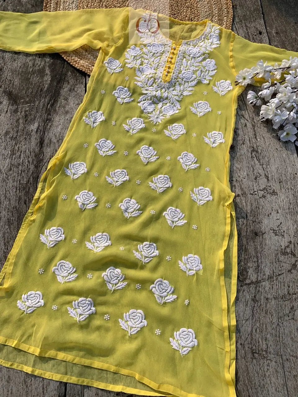 Rose keel Beautiful Georgette Kurtis - chikankariofficial