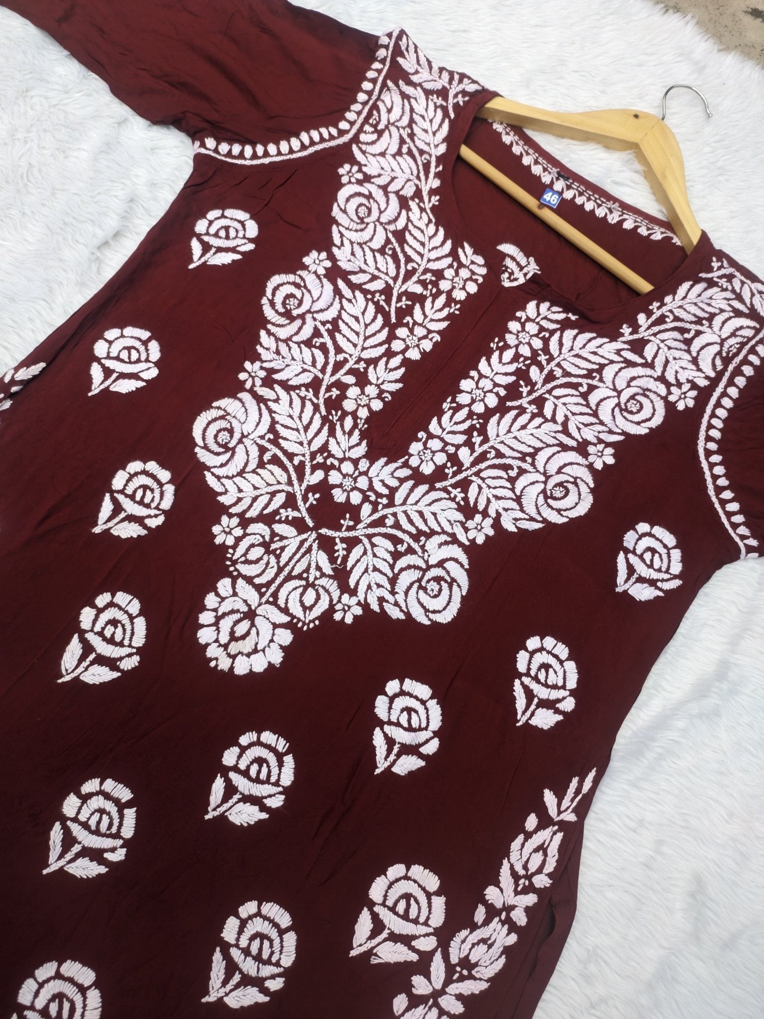 Rose work Modal Chikankari Kurta - chikankariofficial