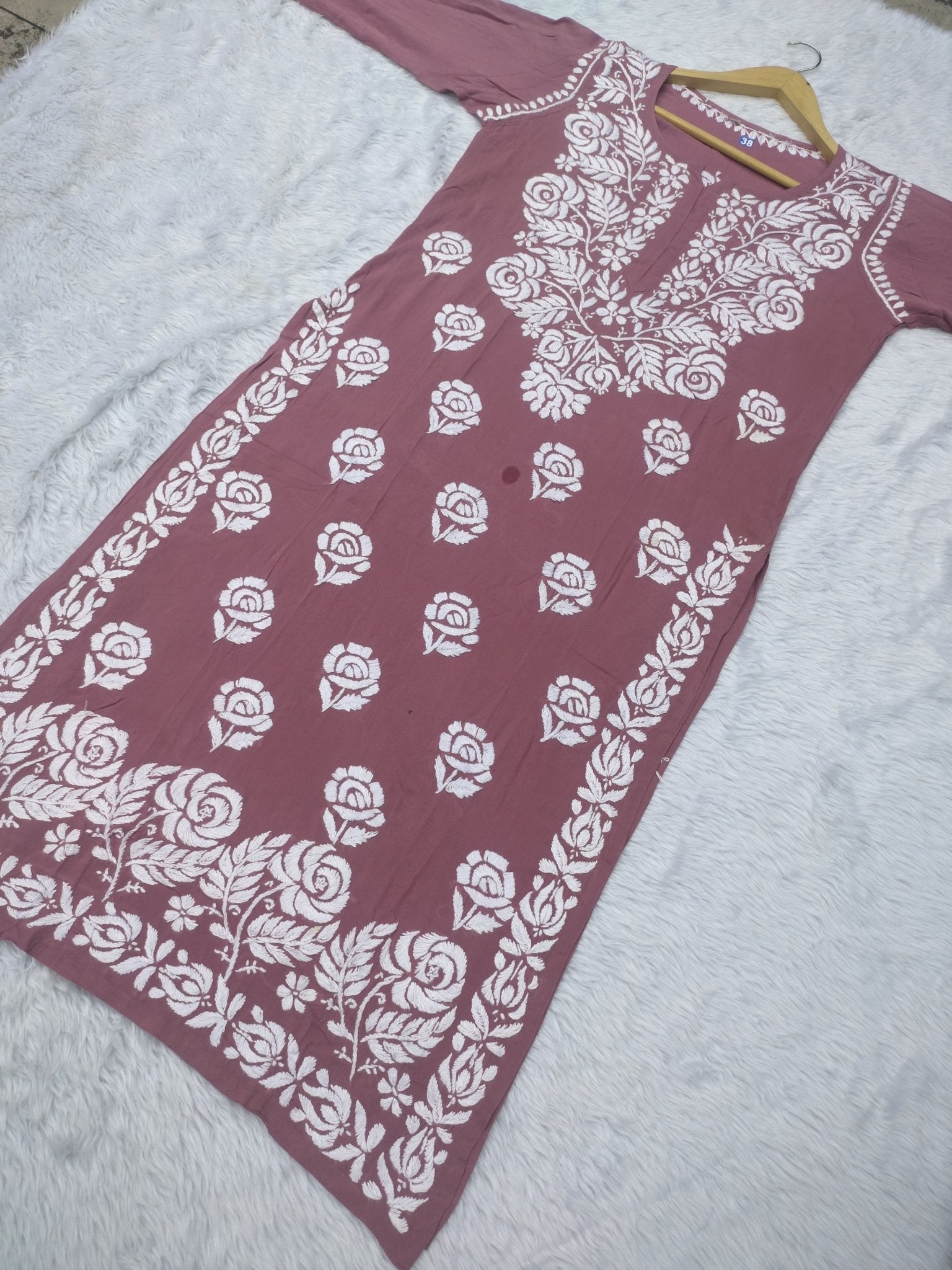 Rose work Modal Chikankari Kurta - chikankariofficial